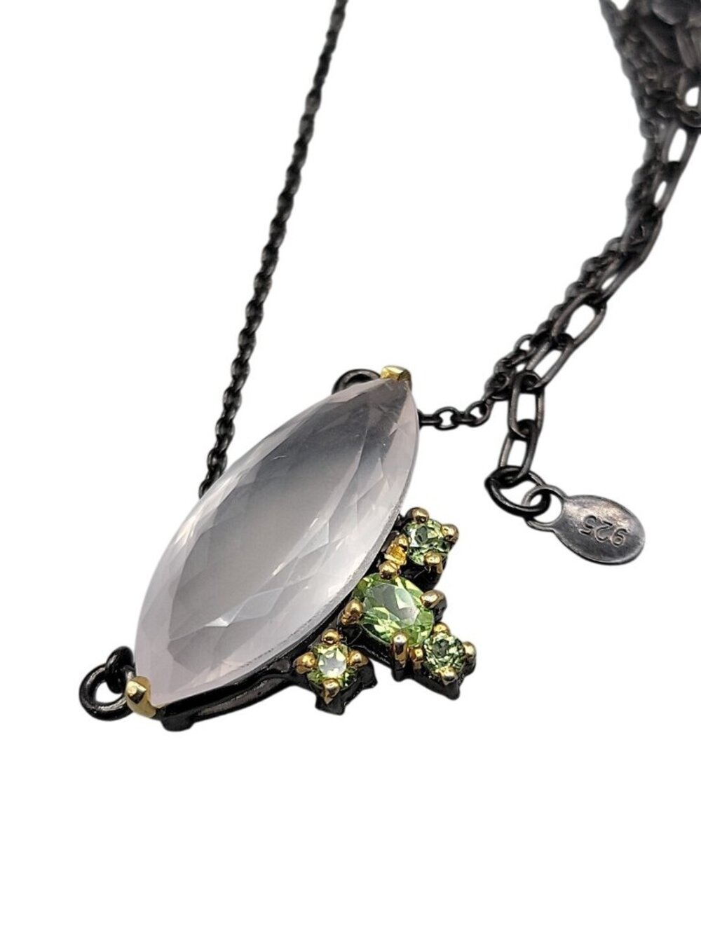 10ct Rose Quartz Peridot Sterling Silver Pendant Necklace 20" 925 Chain Stunning - Picture 15 of 16